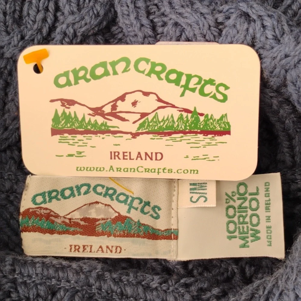Aran Crafts Ireland Mallard Blue Cable Knit Merino Wool Cowl Poncho Sweater - 10 - Picture 3 of 10
